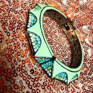 Savage Beauty Mint green enamel hinged bangle bracelet with muti green crystal